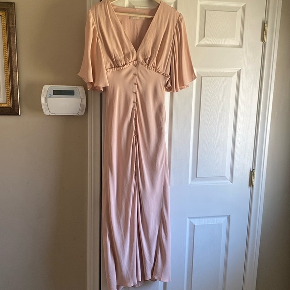 KEEPSAKE the Label Dresses & Skirts - KEEPSAKE Kinship Blush Pink V Neck Gold Button Flare Sleeve Midi Dress Size 4